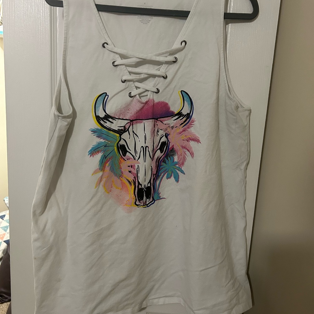 Torrid White Bull Skull Graphic Tank Top